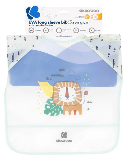 Kikka Boo Eva long sleeve bib with catcher Savanna blue