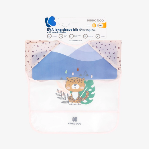 Kikka Boo Eva long sleeve bib with crumb catcher Savanna Pink