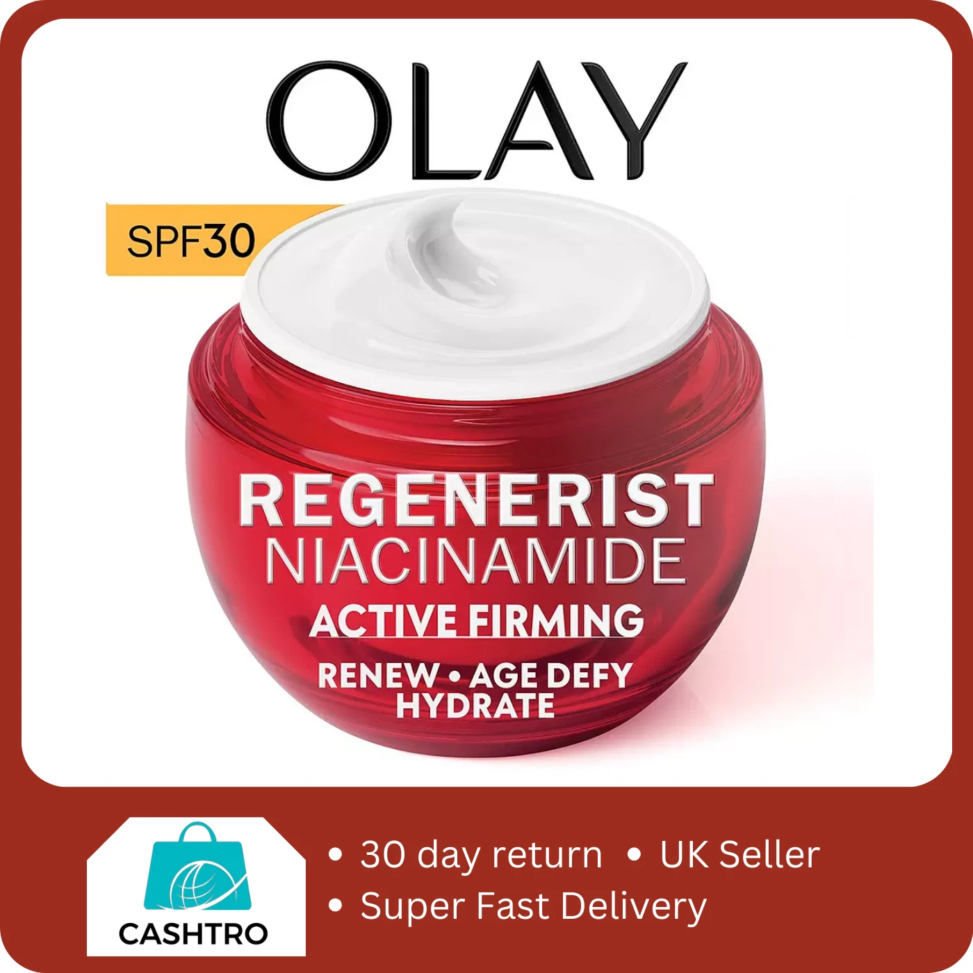 Olay Regenerist Niacinamide Active Firming day cream moisturiser SPF 30 red jar