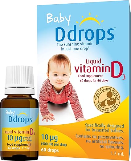 Baby Ddrops liquid vitamin D3 10 µg 60 drops supplement bottle