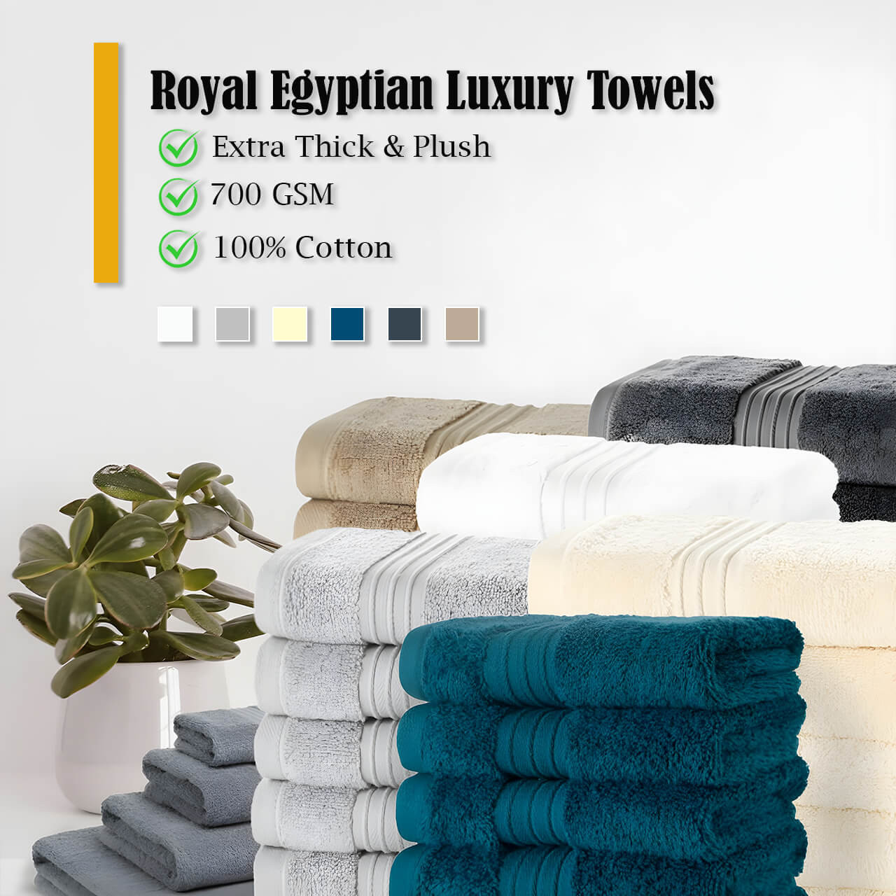 Royal Egyptian 700 GSM bath towel in yellow, extra thick cotton