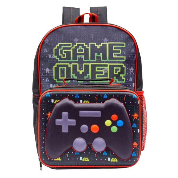 BMS Gaming Premium red and grey backpack with game over design and controller pocket