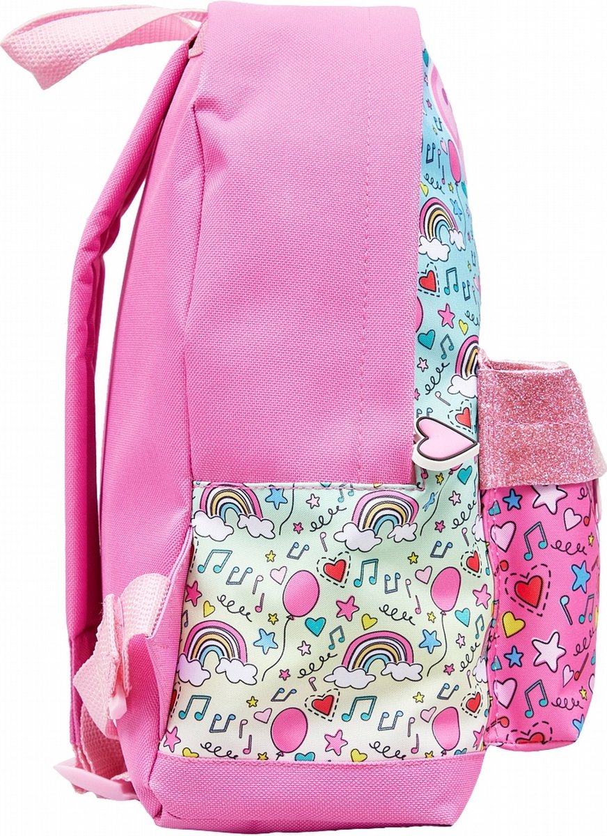 Peppa Pig pink toddler backpack with rainbow and heart print design