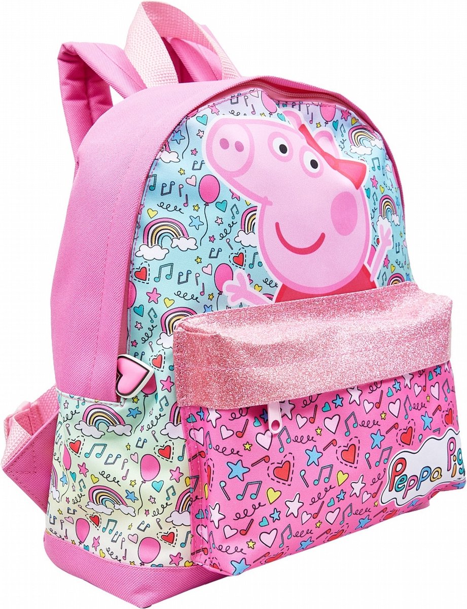 Peppa Pig pink toddler backpack with sparkle pocket and character print