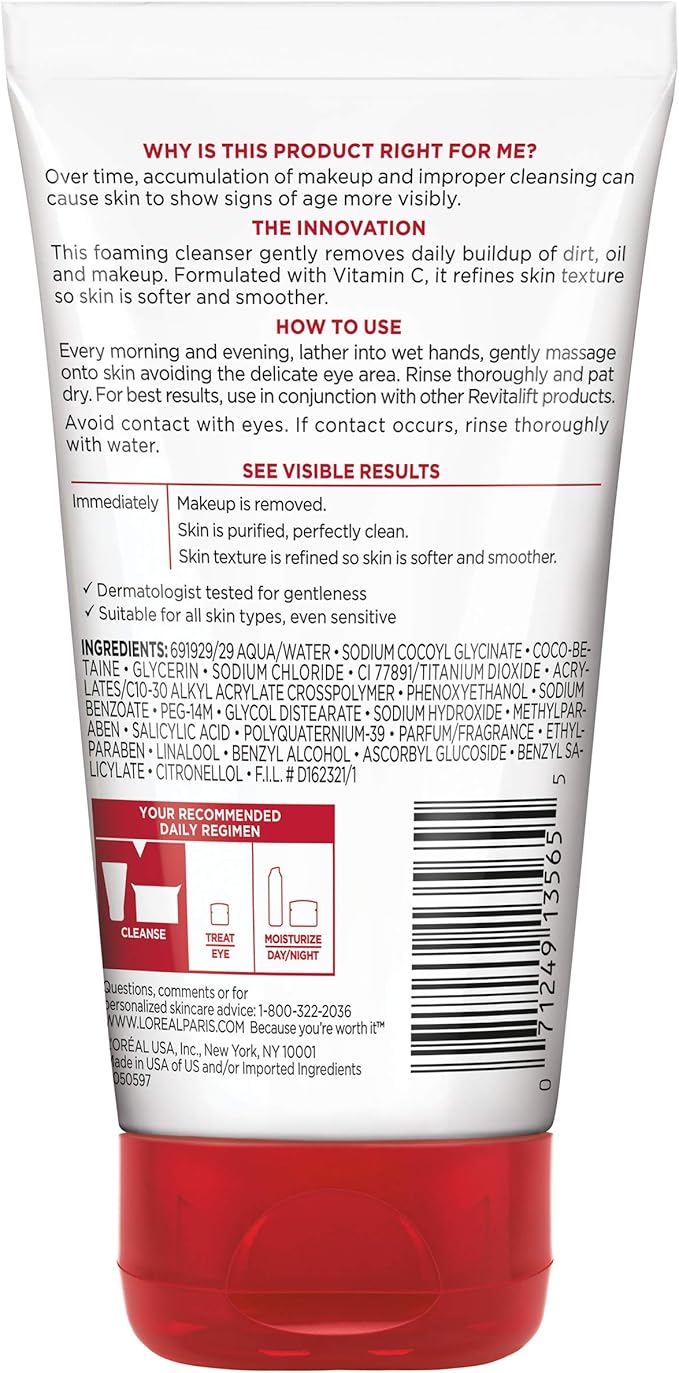 L'Oreal Revitalift cream cleanser 5oz tube with red base cap