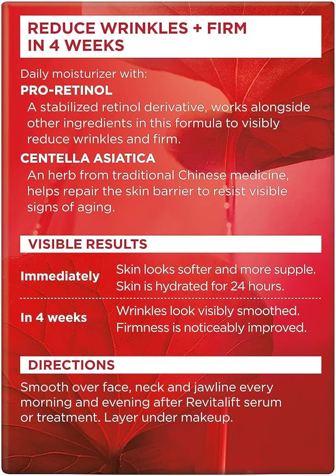 L'Oreal Revitalift red day cream jar with anti-wrinkle firming moisturiser