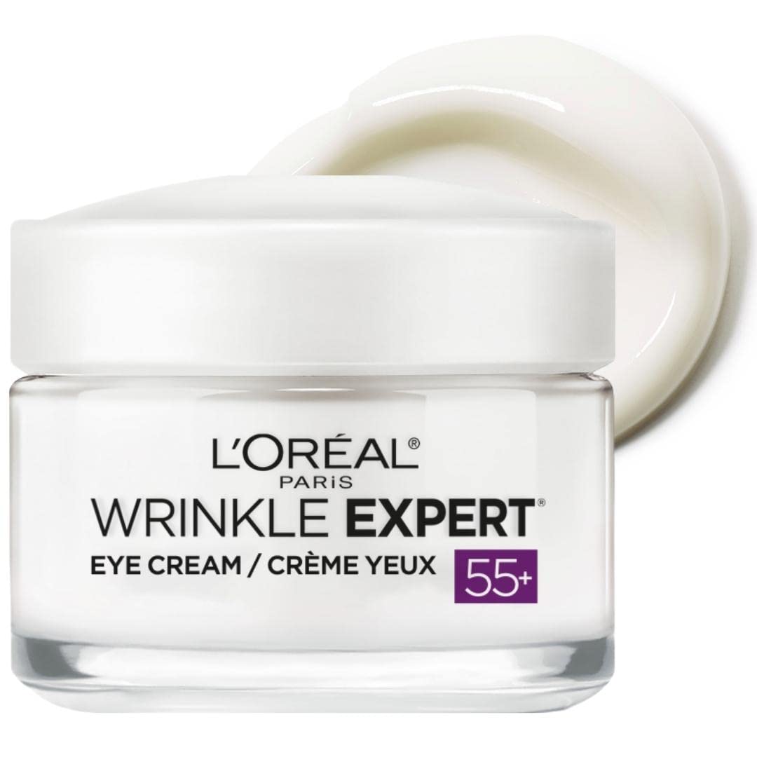 L'Oreal Paris Wrinkle Expert 55+ anti-wrinkle eye cream jar with applicator
