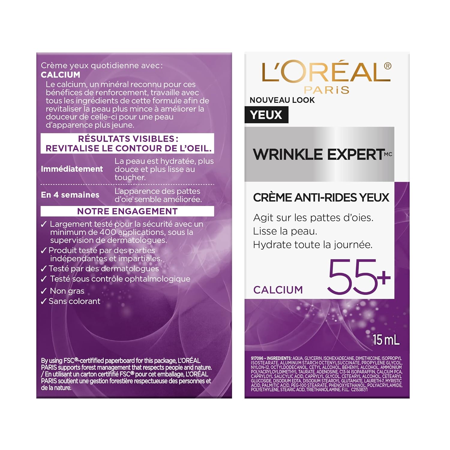 L'Oreal Paris Wrinkle Expert 55+ anti-wrinkle eye cream with calcium, 15ml bottle
