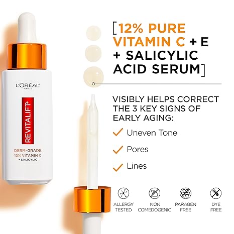 L'Oreal Paris Revitalift Vitamin C Serum 30ml with golden dropper cap