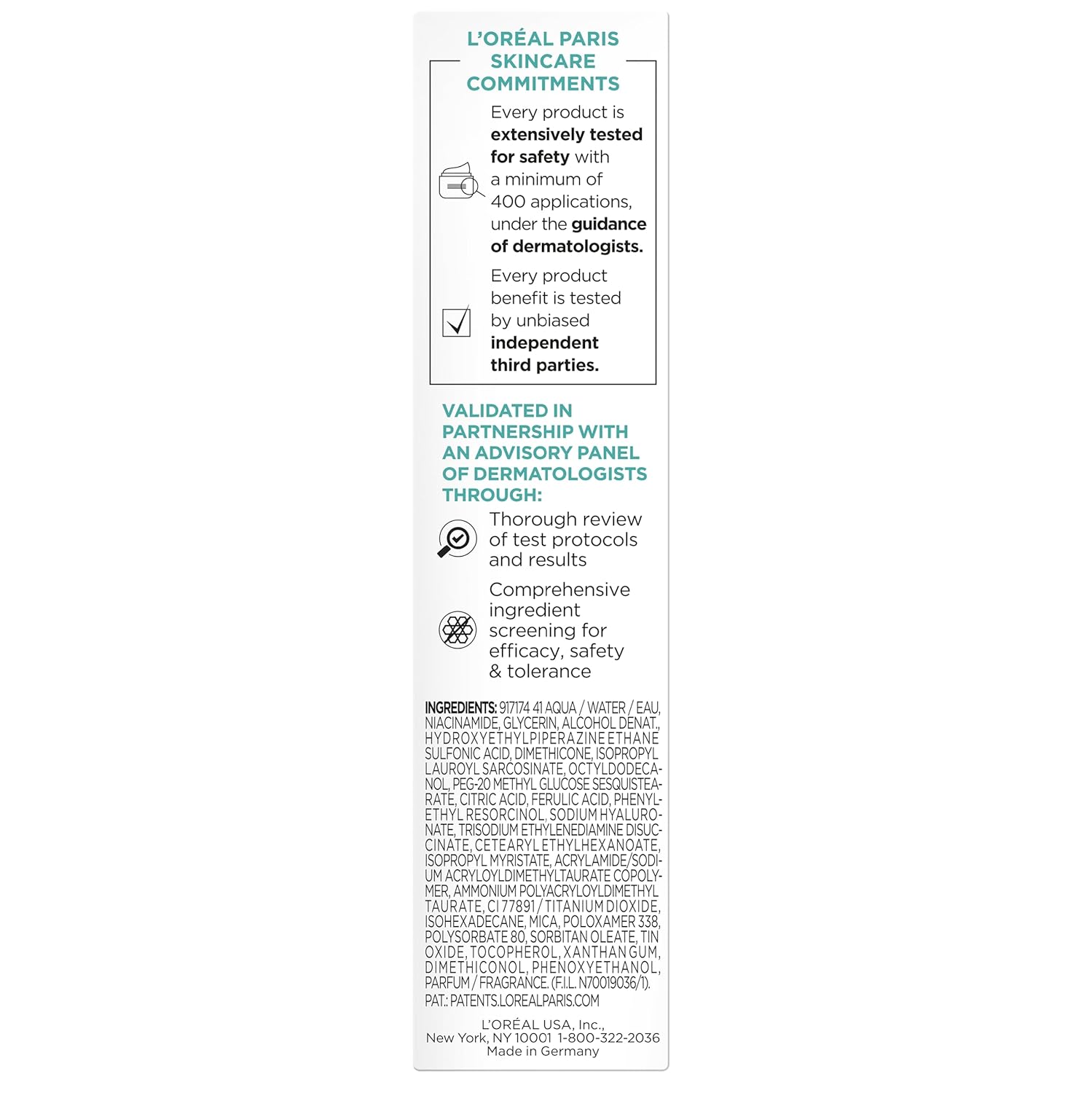 L'Oreal Paris Bright Reveal niacinamide dark spot serum bottle with skincare commitments information