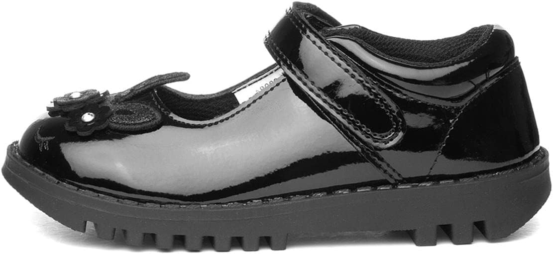 Buckle My Shoes black and white patent leather school shoe with star buckle detail