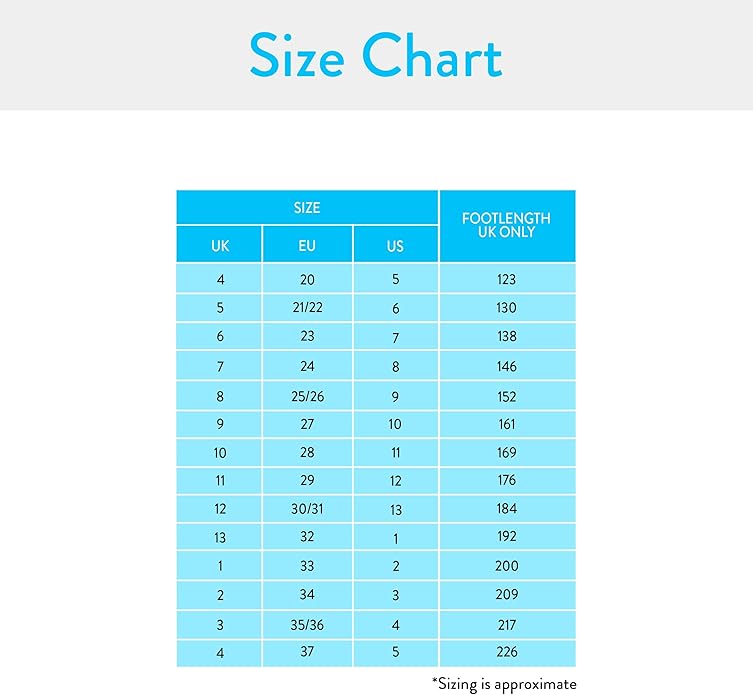Barbie girls school shoes size chart UK EU US footlength