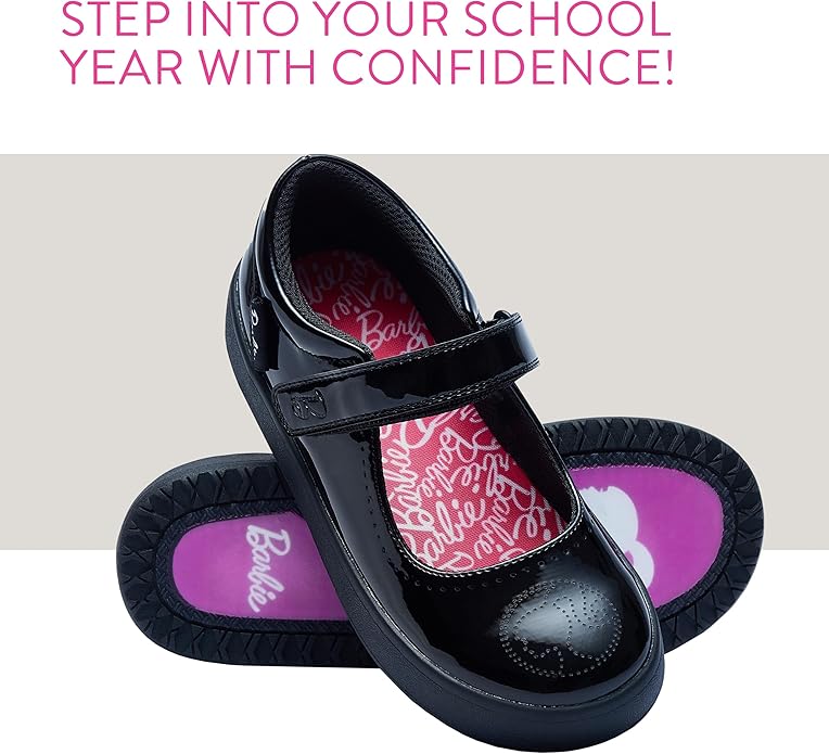 Barbie black leather school shoes with Mary Jane strap for girls