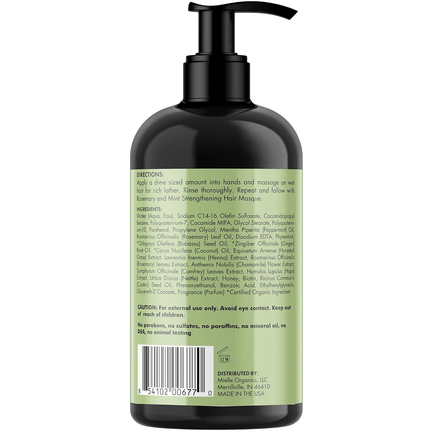 Mielle Rosemary Mint Strengthening Shampoo 12oz black pump bottle