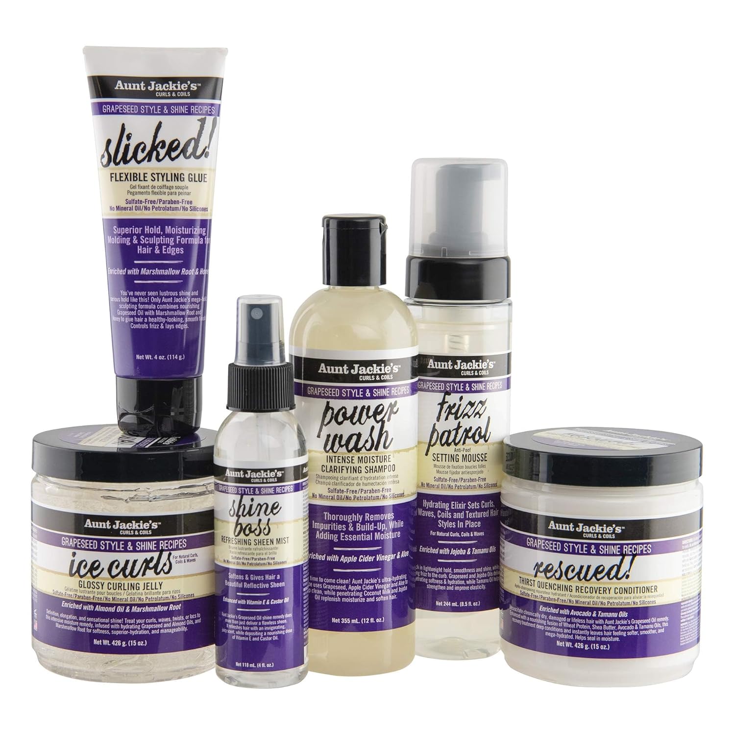 Aunt Jackie's Grapeseed Power Wash intense moisture clarifying shampoo bottle