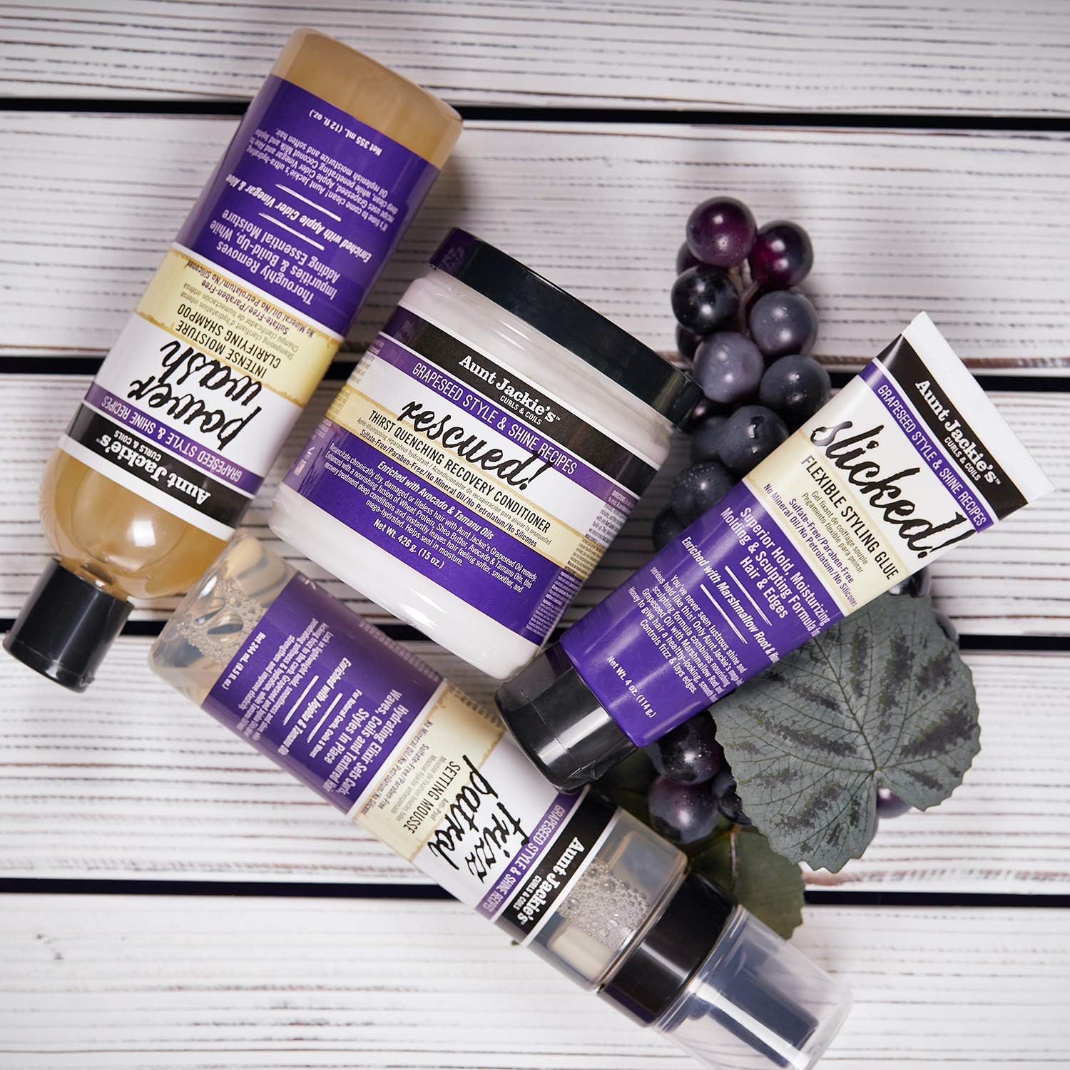 Aunt Jackie's Grapeseed power wash intense moisture clarifying shampoo bottle