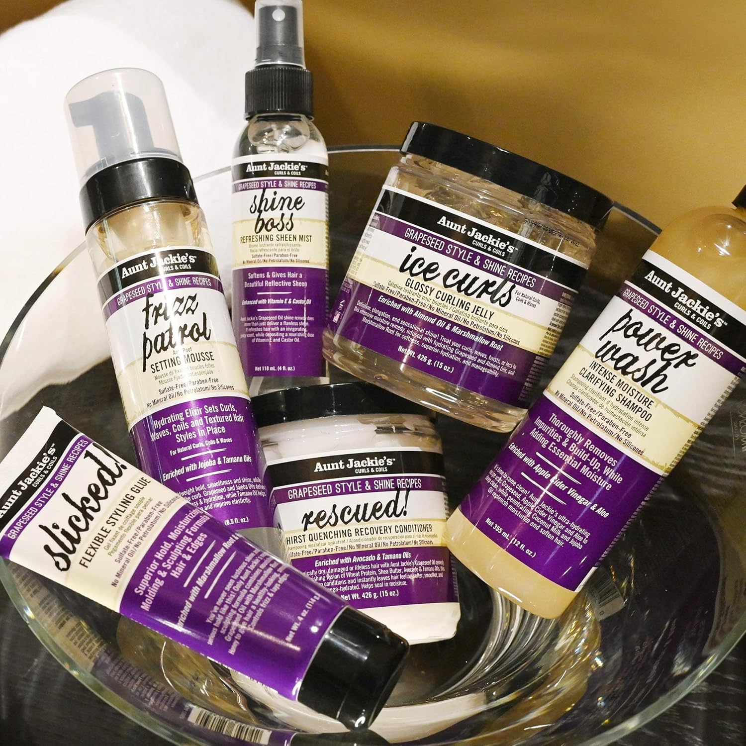 Aunt Jackie's Grapeseed power wash intense moisture clarifying shampoo bottle