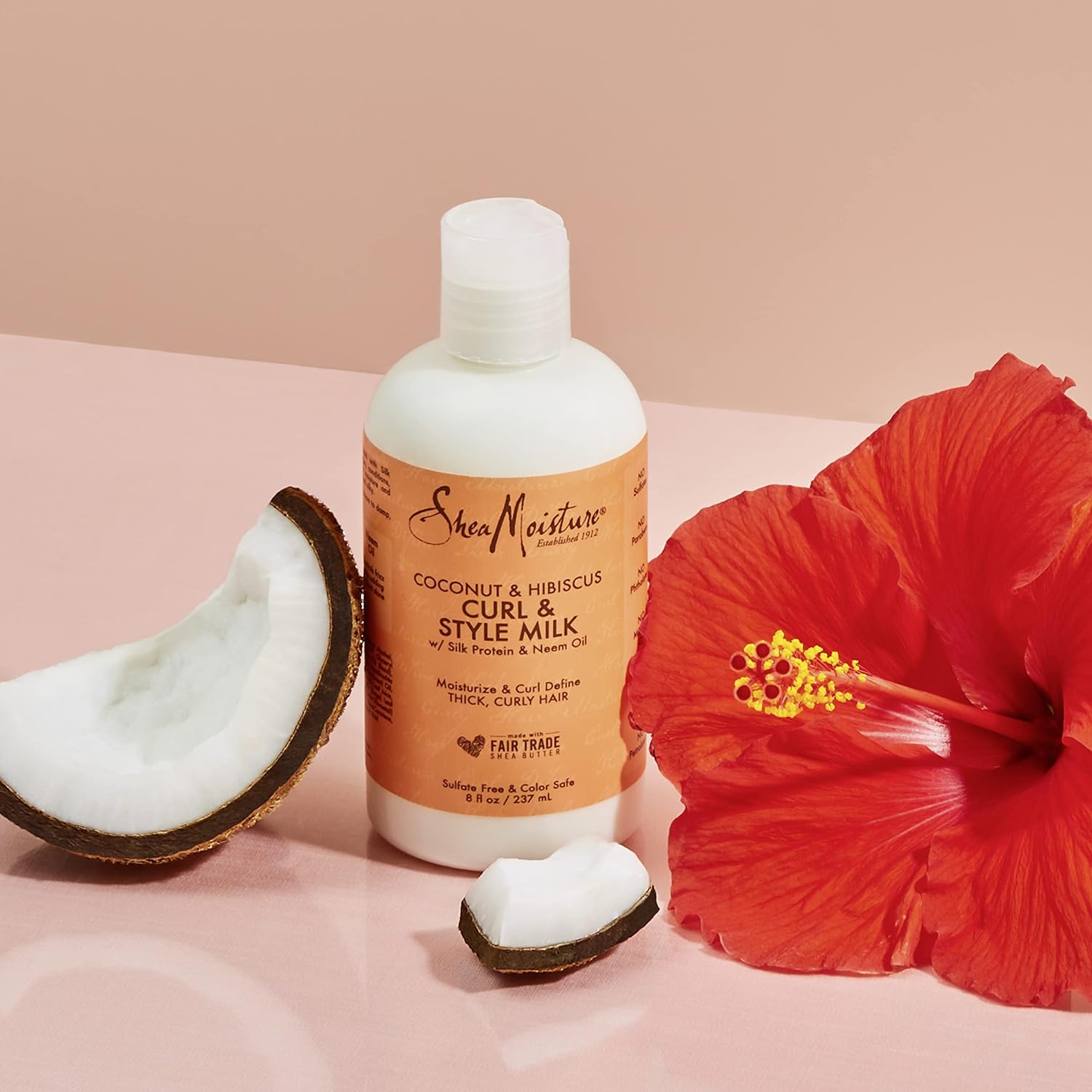 Shea Moisture Coconut and Hibiscus Curl and Style Milk 237 ml bottle with white cap