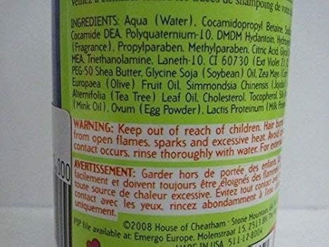 House of Cheatham herbal shampoo bottle with ingredients list and warnings