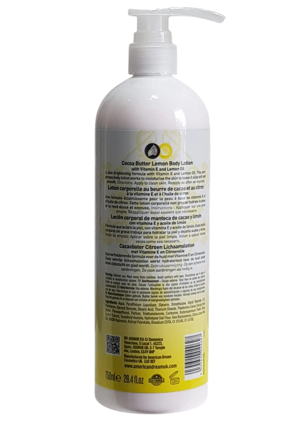 American Dream Cocoa Butter Lemon Body Lotion 750ml with Vitamin E