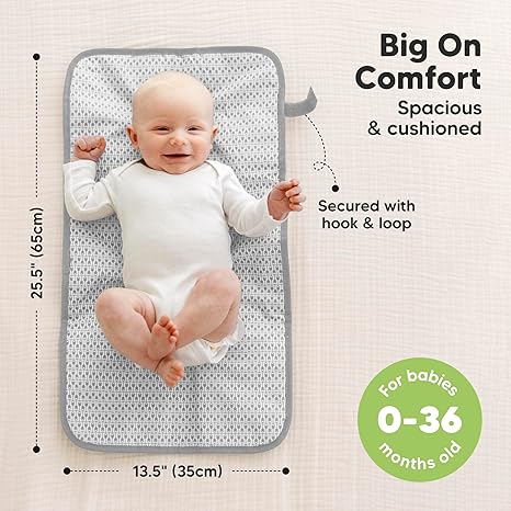 KeaBabies Swift grey portable diaper changing pad with hook and loop fasteners