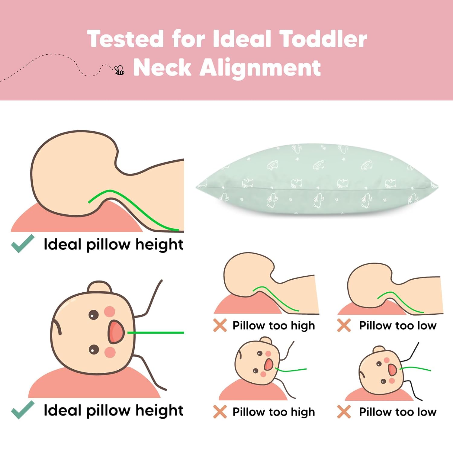 KeaBabies toddler travel pillow for ages 2-5, sage green with animal pattern
