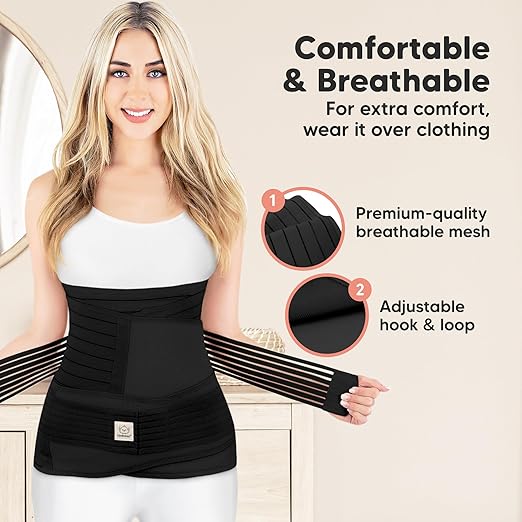 KeaBabies Revive black postpartum recovery support belt with adjustable straps