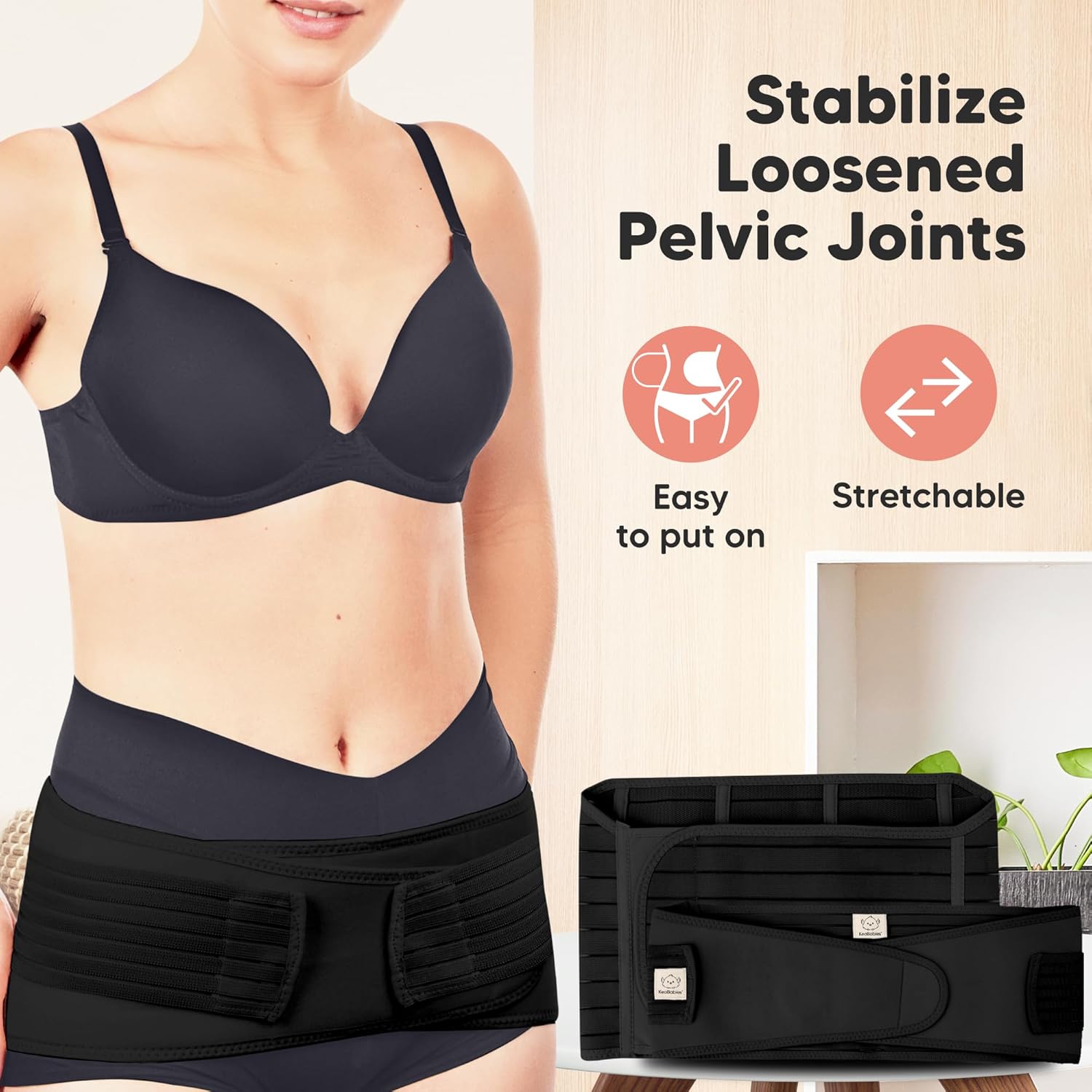 KeaBabies Revive black 3-in-1 postpartum recovery support belt for pelvic stability