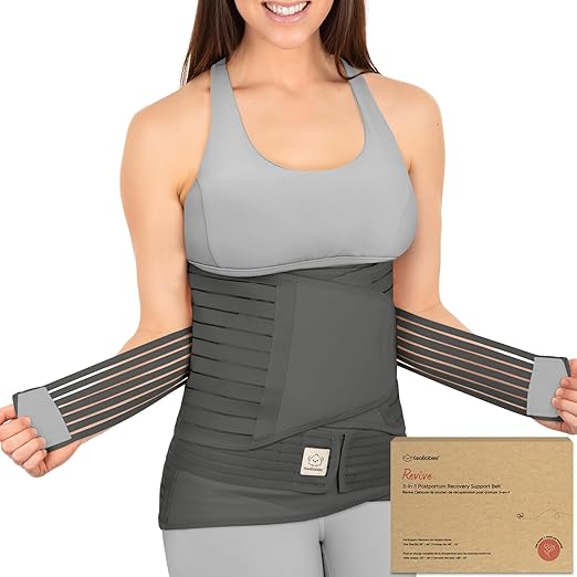 KeaBabies Revive charcoal postpartum recovery support belt with wraps