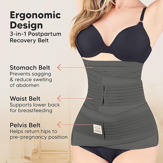 KeaBabies Revive 3-in-1 postpartum recovery support belt, charcoal grey