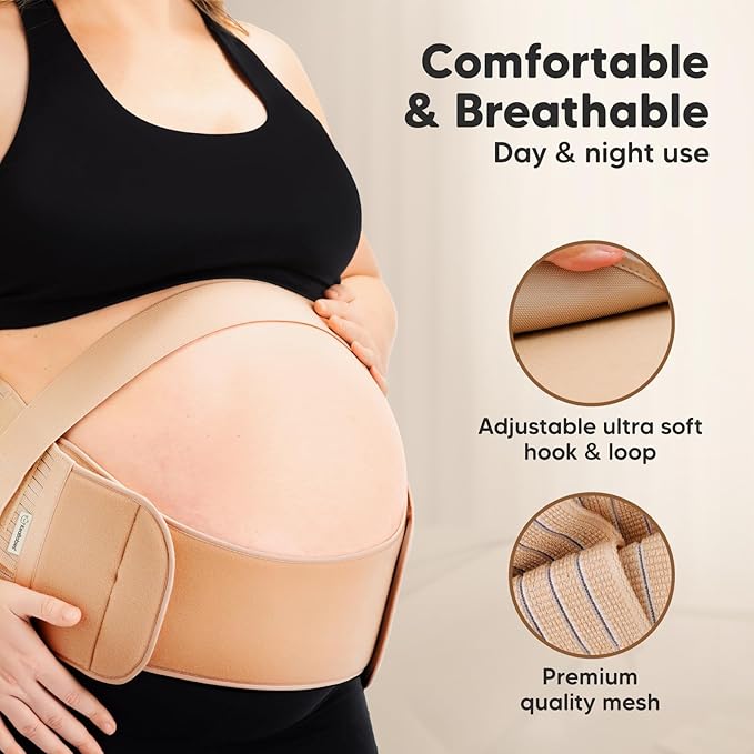 Keababies Nuture 2-in-1 maternity support belt XL in beige with adjustable straps