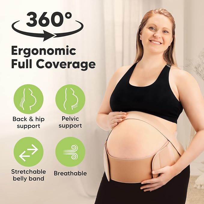 Keababies Nurture 2-in-1 maternity support belt XL, beige with back and pelvic support