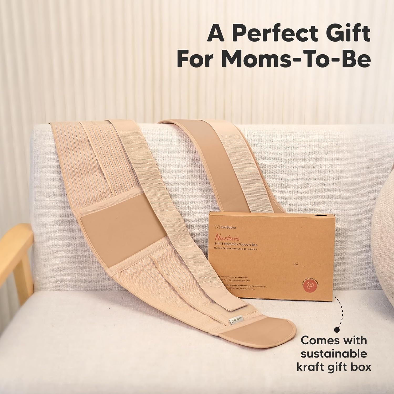 Keababies Nurture 2-in-1 maternity support belt XL in beige with packaging