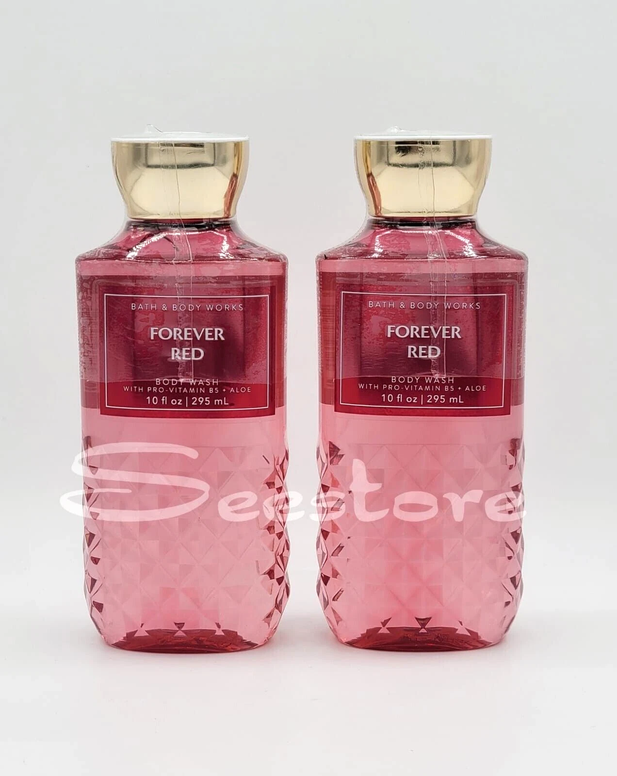 Bath & Body Works Forever Red body wash 10 fl oz bottles, pink gel with gold cap