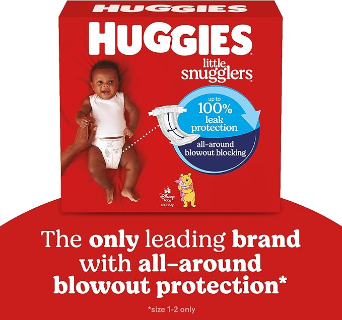 Huggies Little Snugglers Size 1 baby nappies, 204 count pack, red box