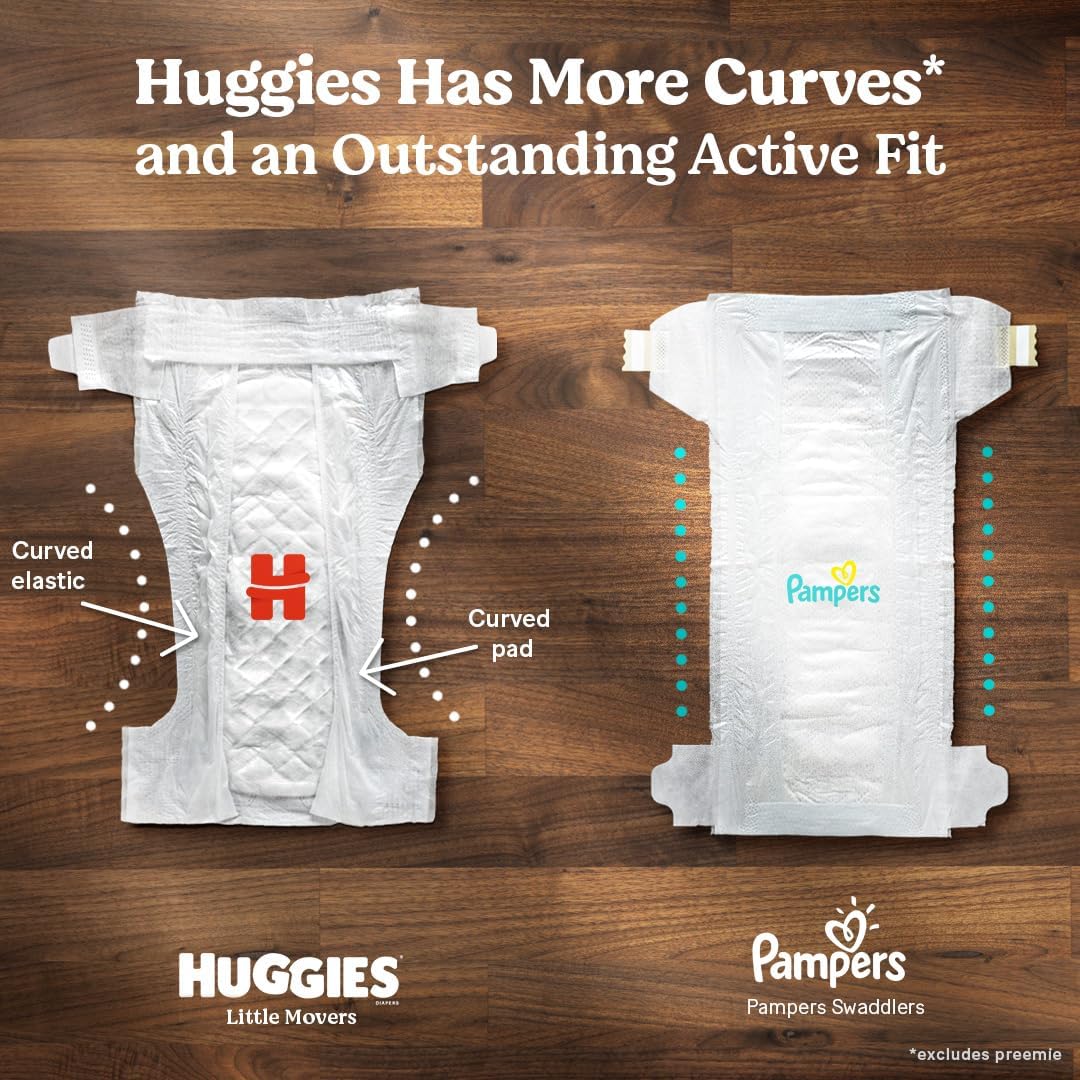 Huggies Little Movers Size 4 nappies, 156 count, white with curved design
