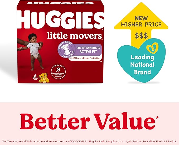 Huggies Little Movers Size 4 nappies, 156 count pack, 22-37 lbs