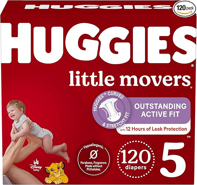 Huggies Little Movers Size 5 nappies, 120 pack, 27+ lbs