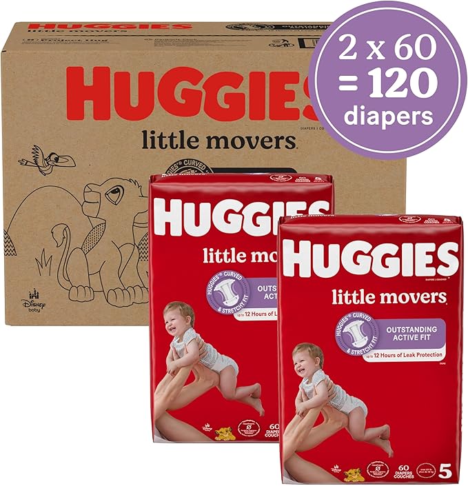 Huggies Little Movers Size 5 diapers, 132 count pack for 27+ lbs babies