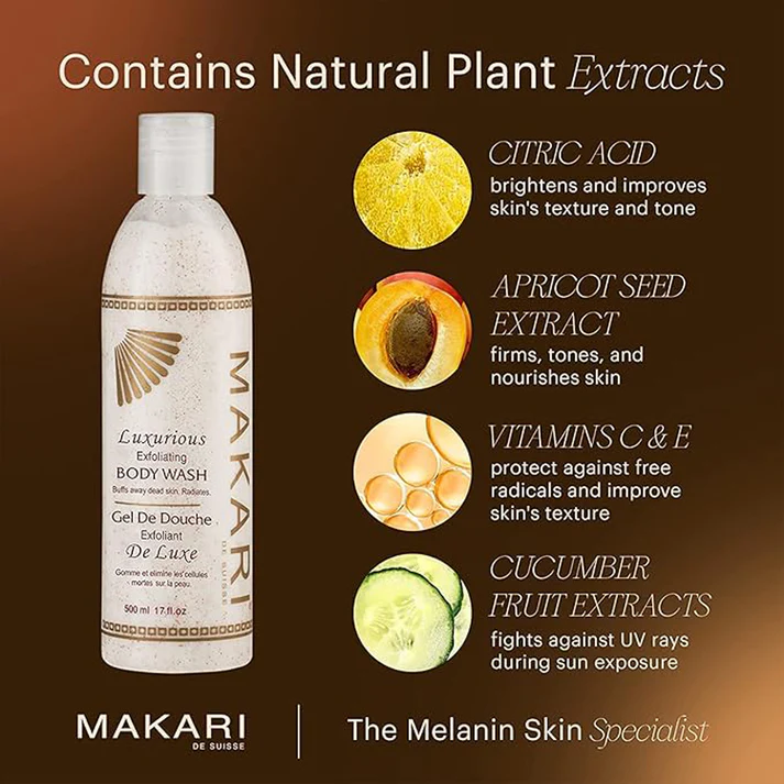 Makari Luxurious Lightening Exfoliating Body Wash 500ml with natural plant extracts