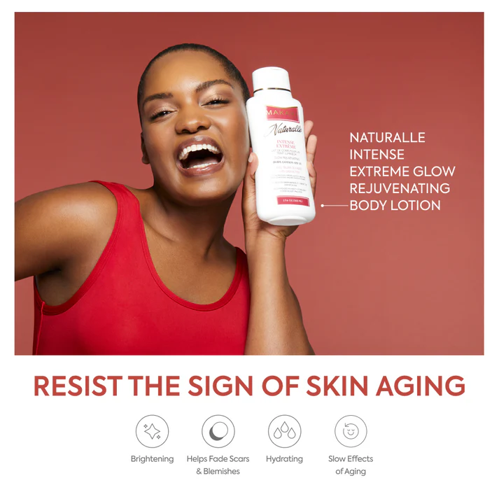 Makari Naturalle Intense Extreme Glow Rejuvenating Body Lotion white bottle with pink label