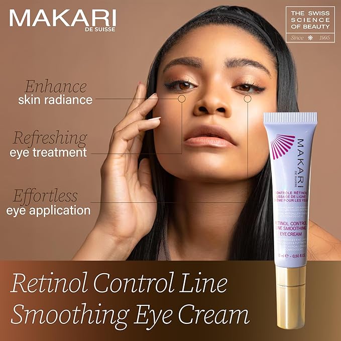 Makari Retinol Control Line Smoothing Eye Cream tube with gold applicator