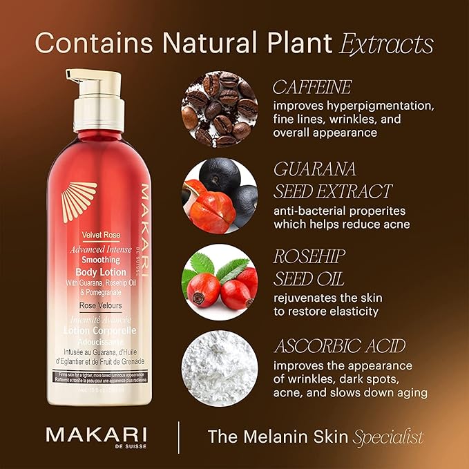 Makari Velvet Rose Smoothing Body Lotion 500ml red pump bottle