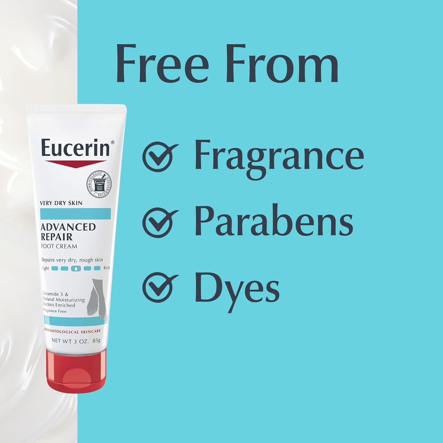 Eucerin Advanced Repair foot cream, 3 oz, white tube with red cap