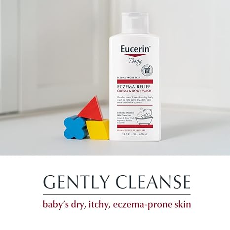 Eucerin Baby Eczema Relief Cream and Body Wash gentle cleanser 13.5 fl oz bottle