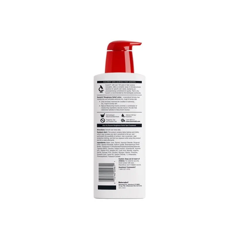 Eucerin Roughness Relief unscented body lotion for dry skin, 16.9 fl oz pump bottle