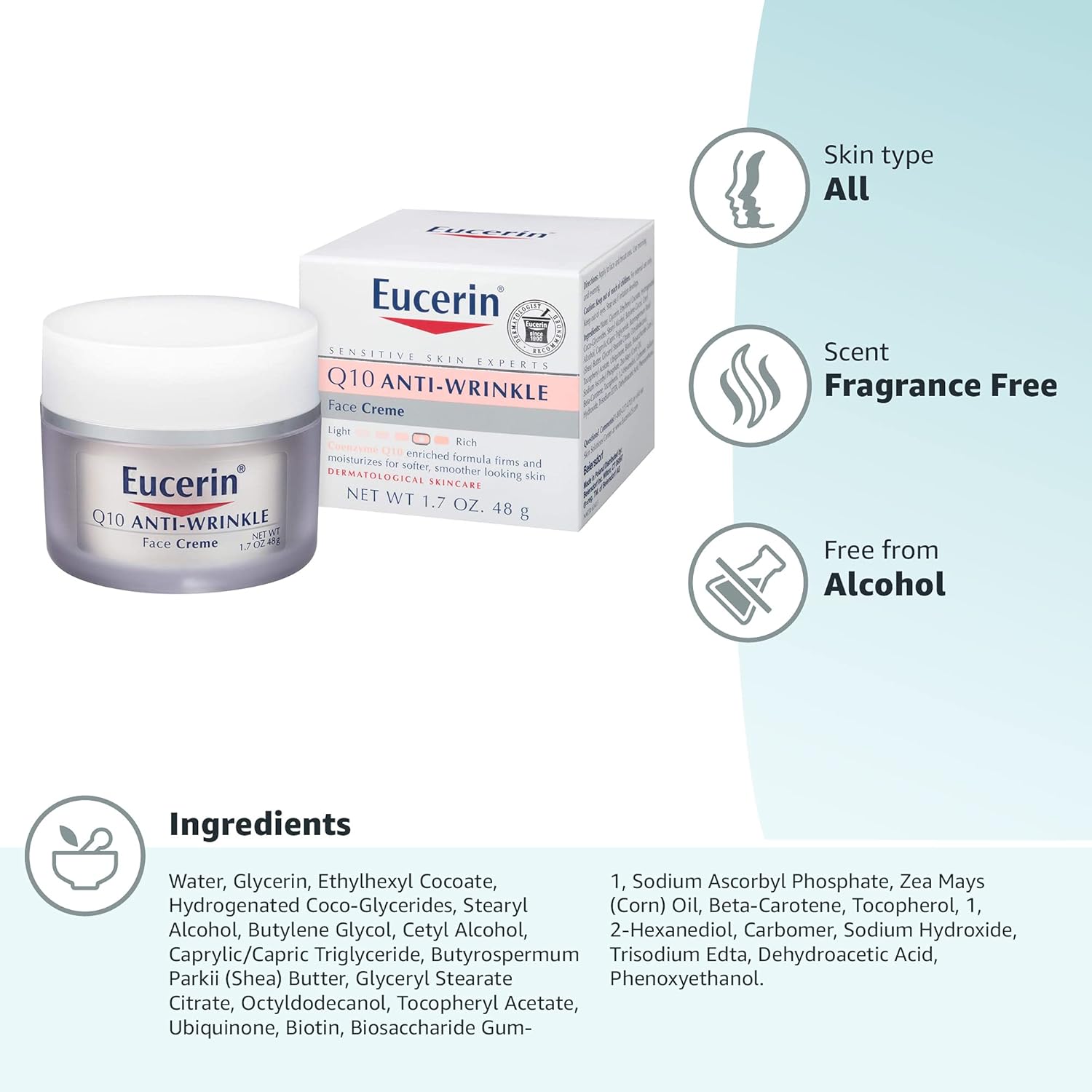 Eucerin Q10 Anti-Wrinkle Face Cream 1.7oz jar for sensitive skin