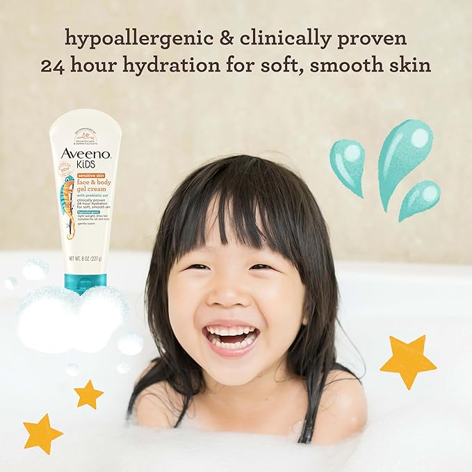 Aveeno Kids Sensitive Skin Face and Body Gel Cream, 8oz tube with teal cap