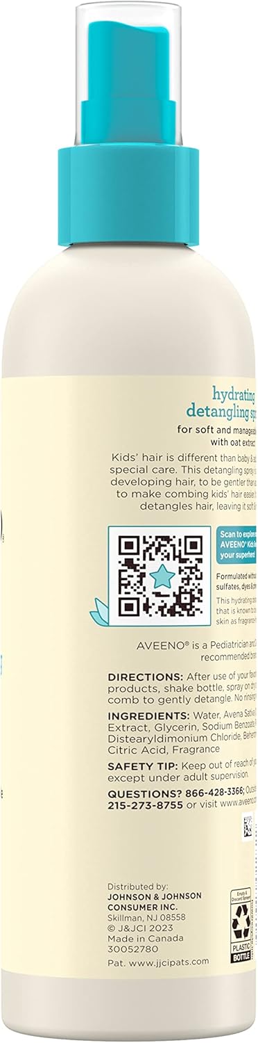 Aveeno Kids Detangling Spray 10 fl oz with turquoise pump bottle