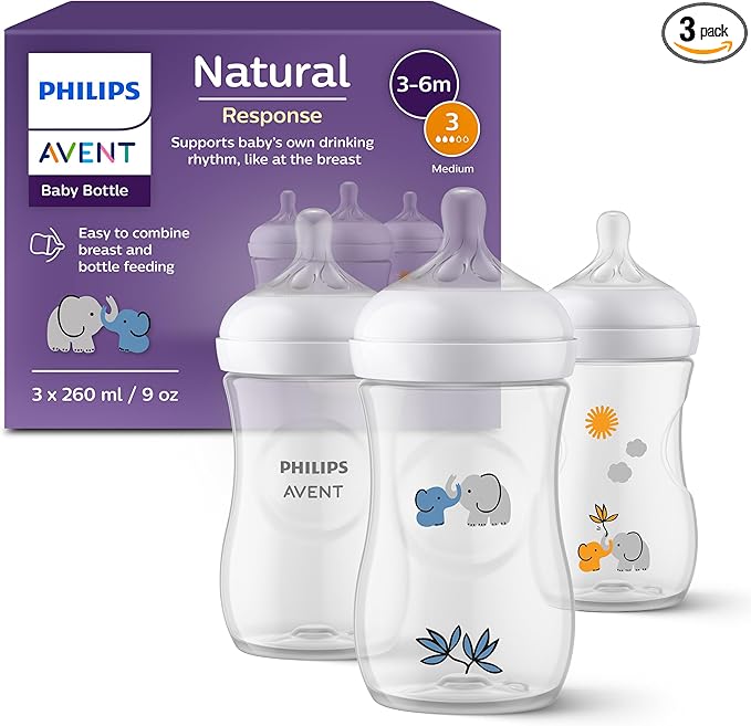 Philips Avent Natural Response glass baby bottles, 260ml, 3 pack set